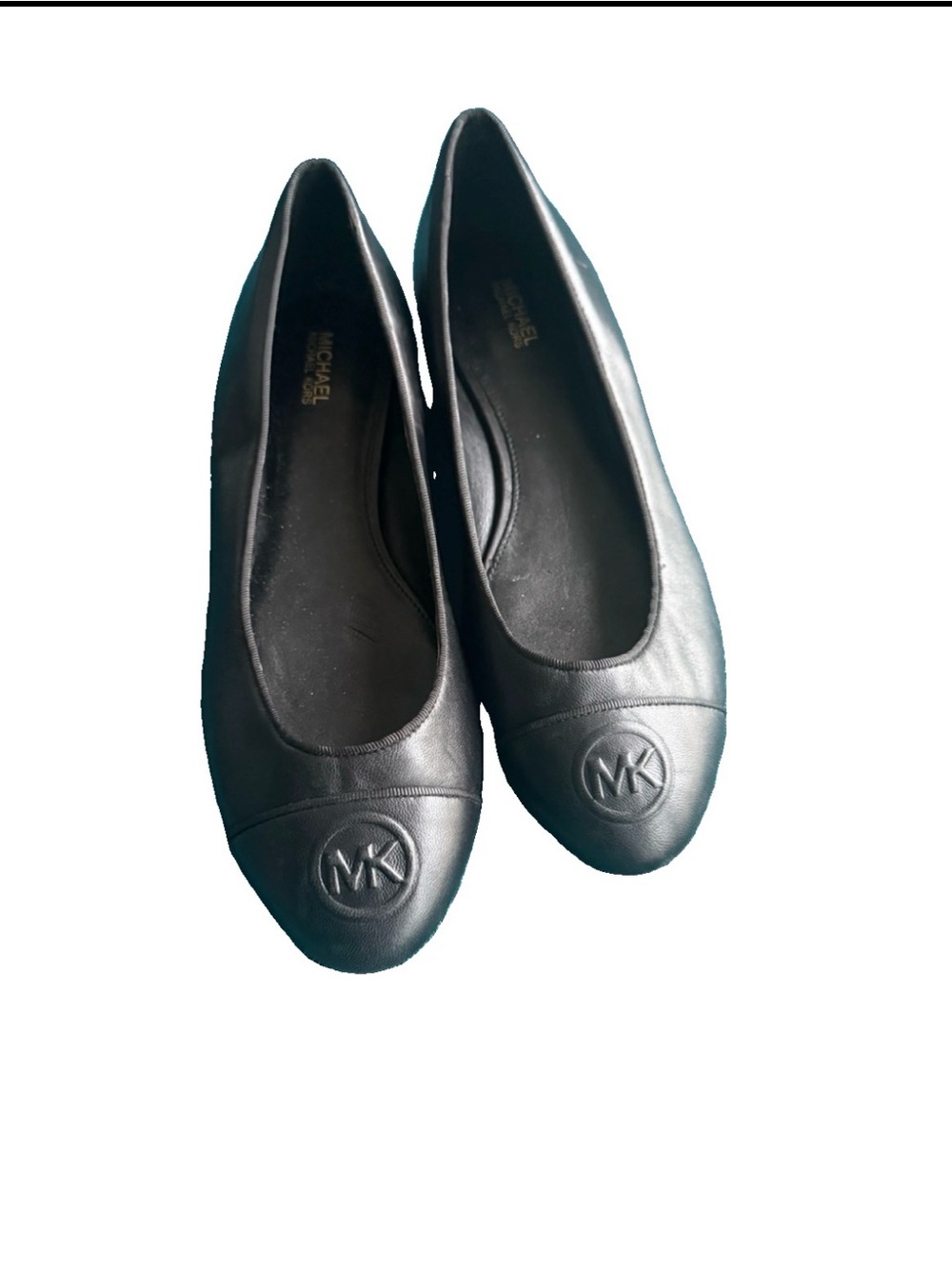 Michael Kors Black Leather MK Emblem Ballet Flats